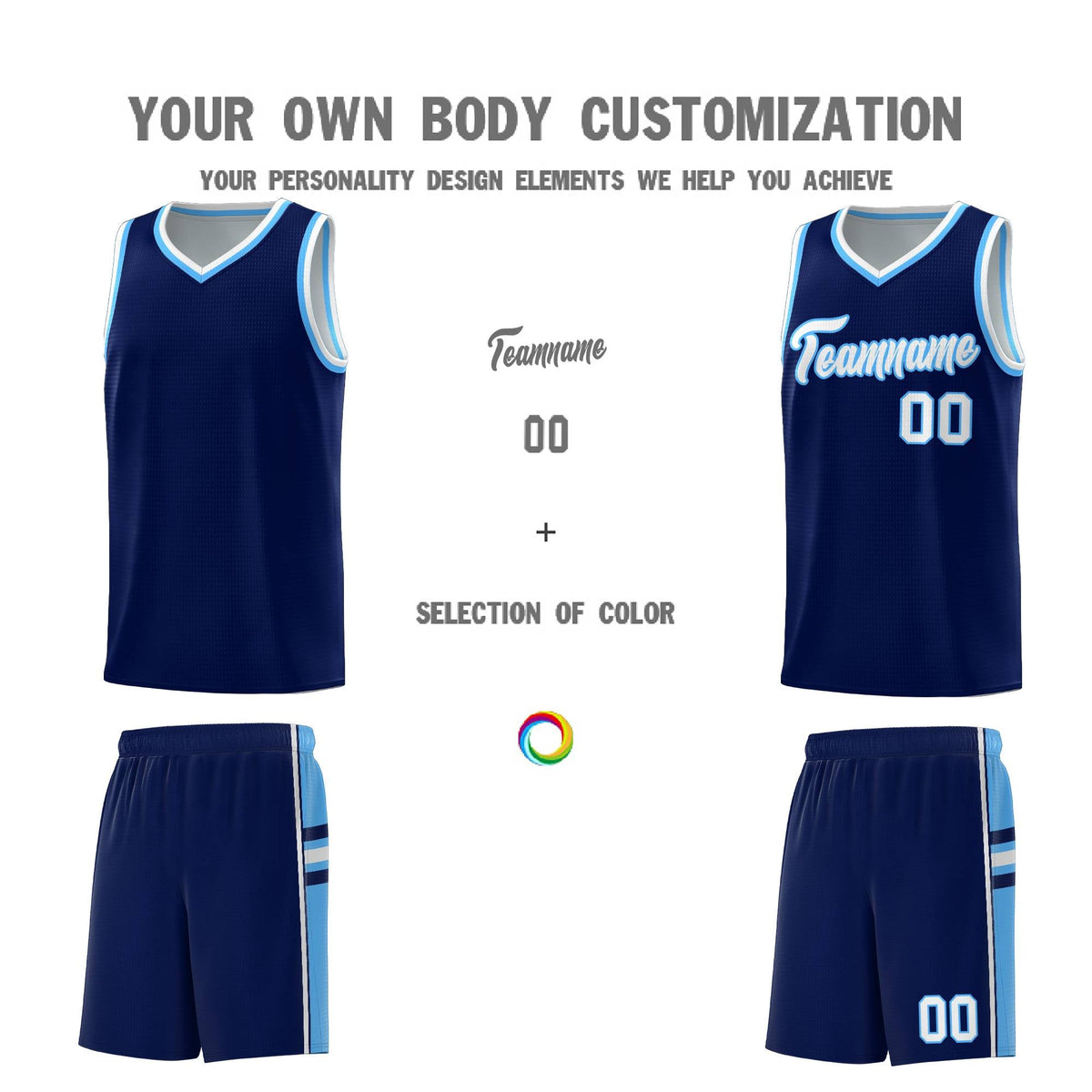Custom Youth Basketball Jersey - Navy Powder Blue Two-Tone Classic Varsity Uniform
