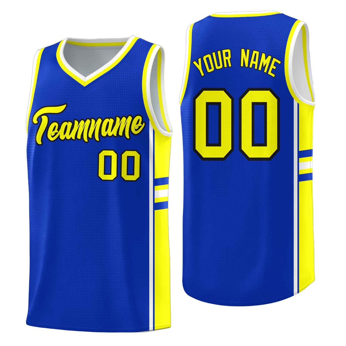 Custom Youth Basketball Jersey - Royal Fluorescent Yellow Two-Tone Classic Varsity Uniform