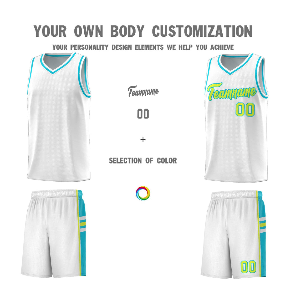 Custom Youth Basketball Jersey - White Sky Blue Two-Tone Varsity Jersey Set