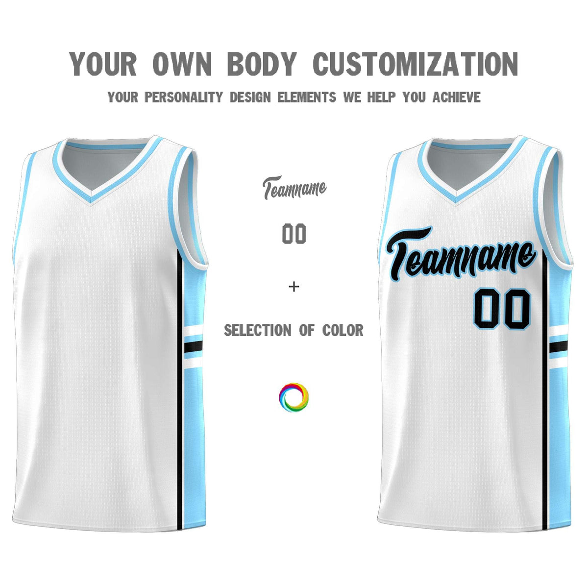 Custom Youth Basketball Jersey - White Light Blue Two-Tone Varsity Jersey Set