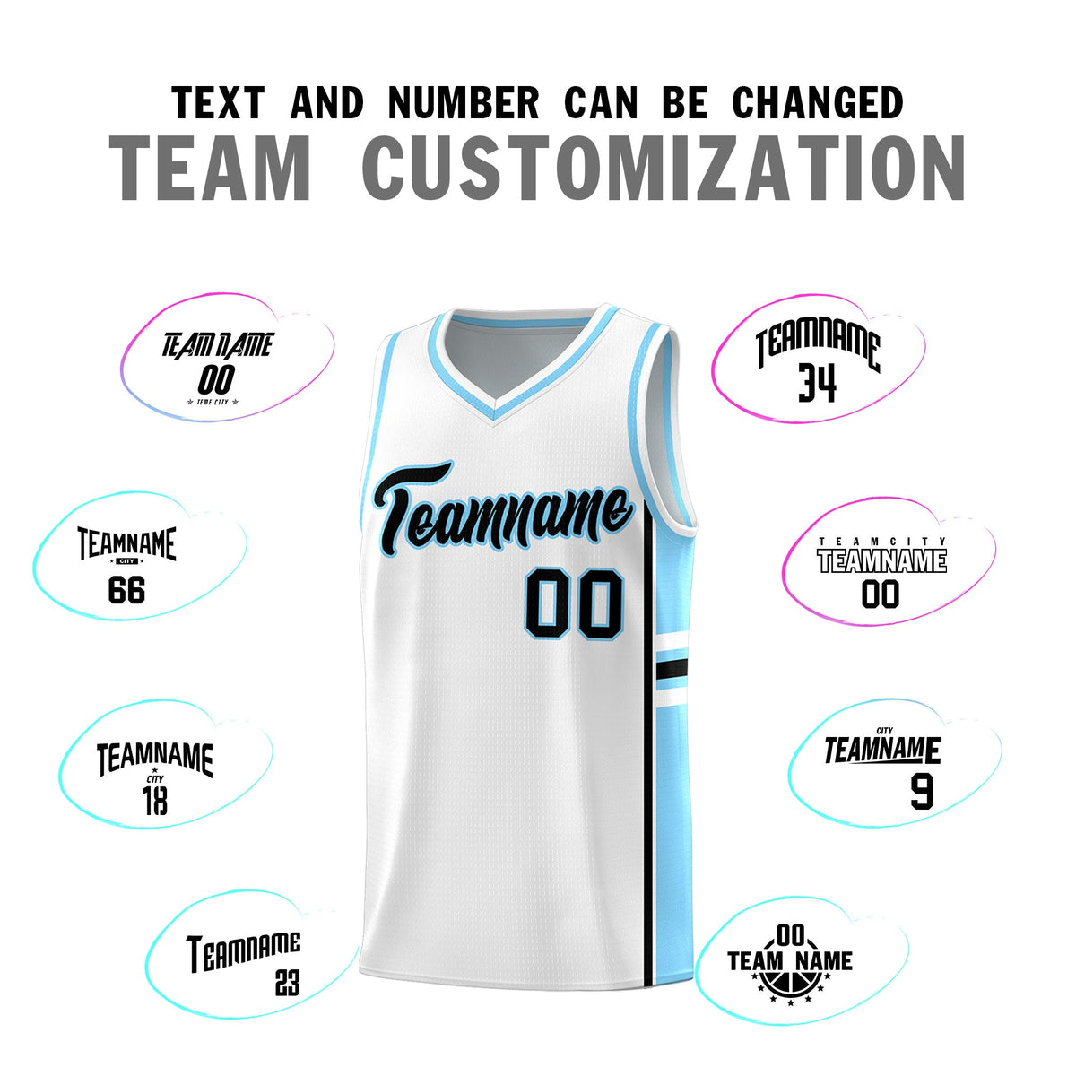 Custom Youth Basketball Jersey - White Light Blue Two-Tone Varsity Jersey Set