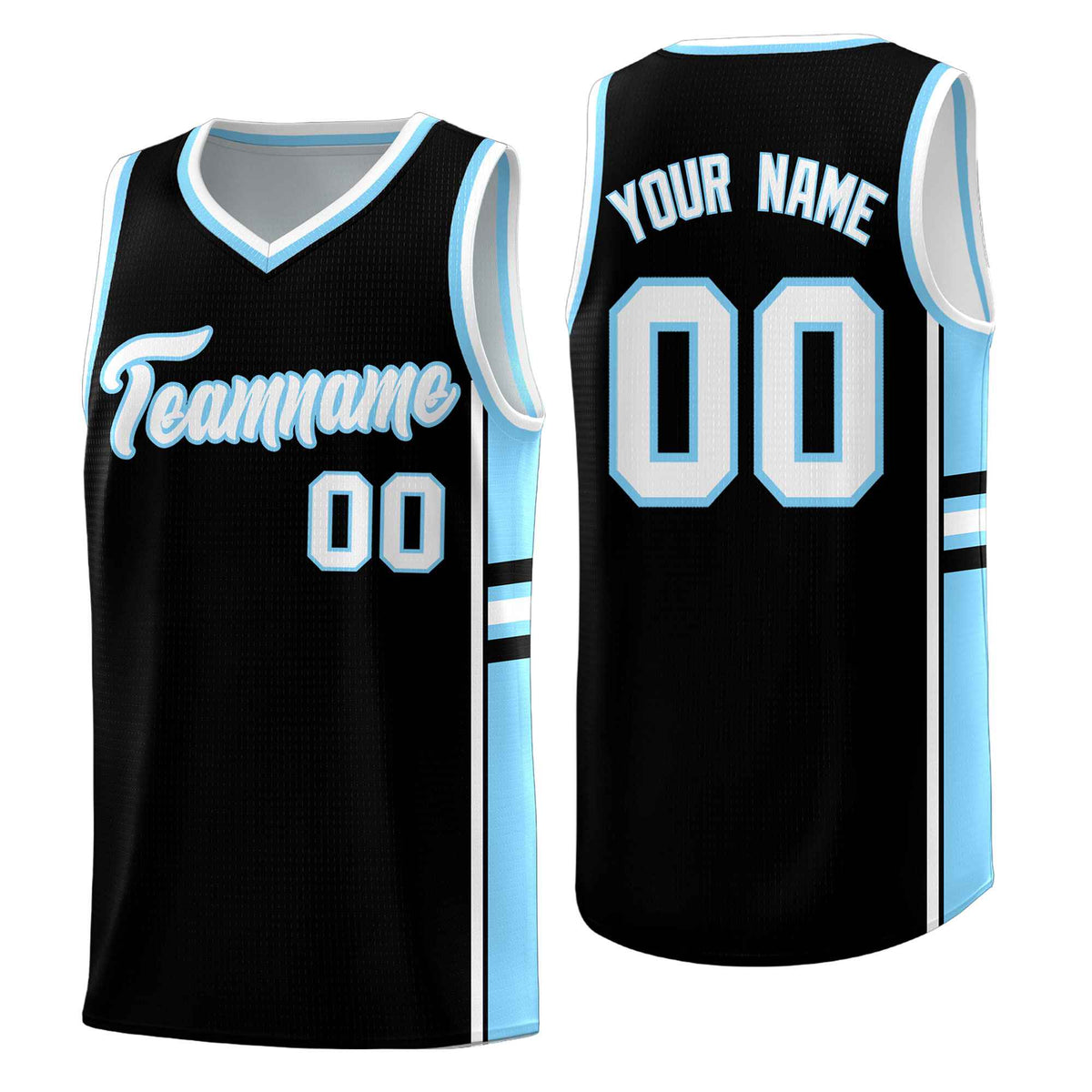 Custom Youth Basketball Jersey - Black Light Blue Two-Tone Classic Varsity Uniform