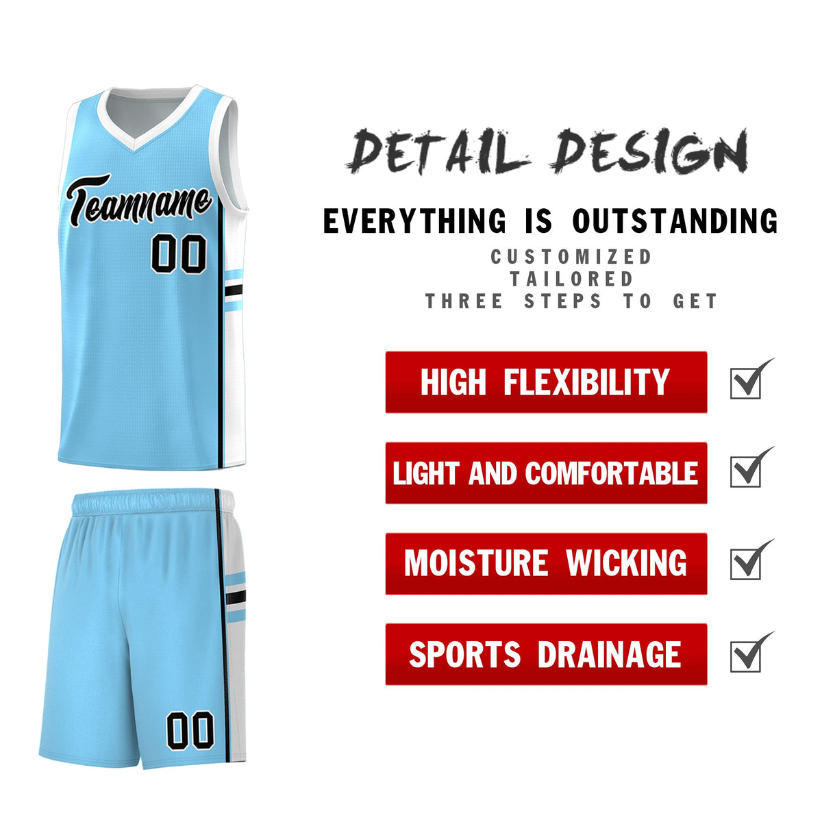 Custom Youth Basketball Jersey - Light Blue White Personalized Varsity Two-Tone Uniform