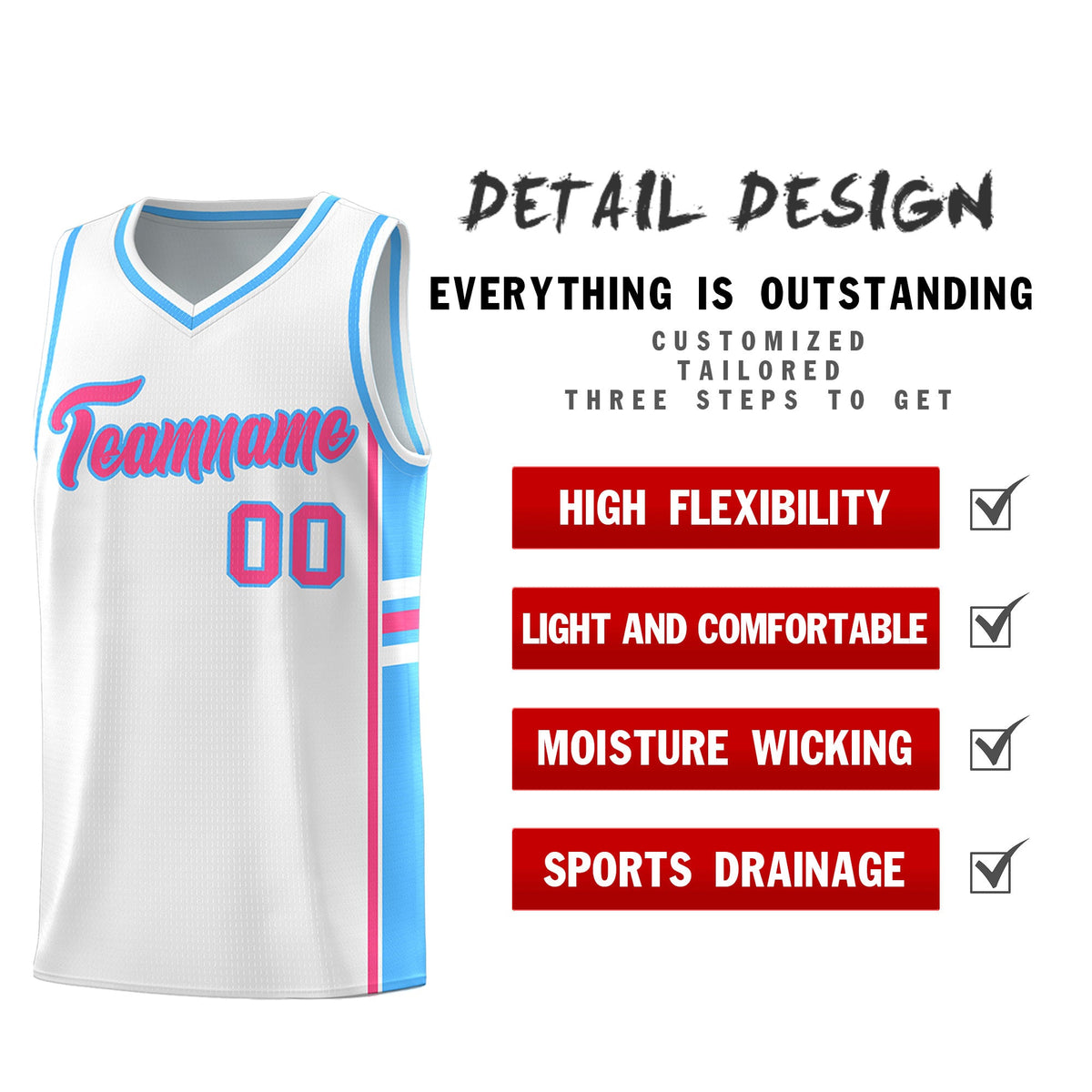 Custom Youth Basketball Jersey - White Powder Blue Two-Tone Varsity Jersey Set