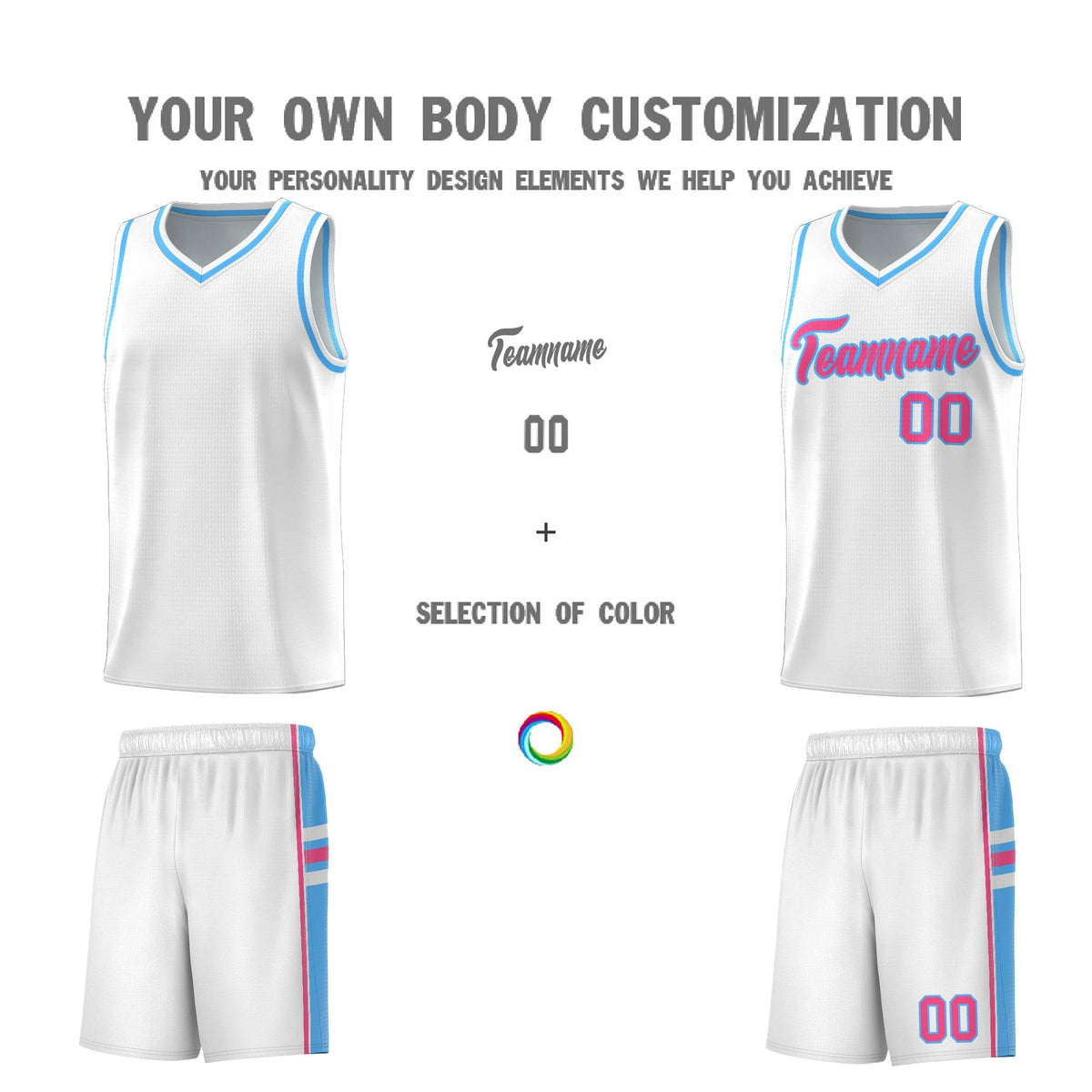 Custom Youth Basketball Jersey - White Powder Blue Two-Tone Varsity Jersey Set