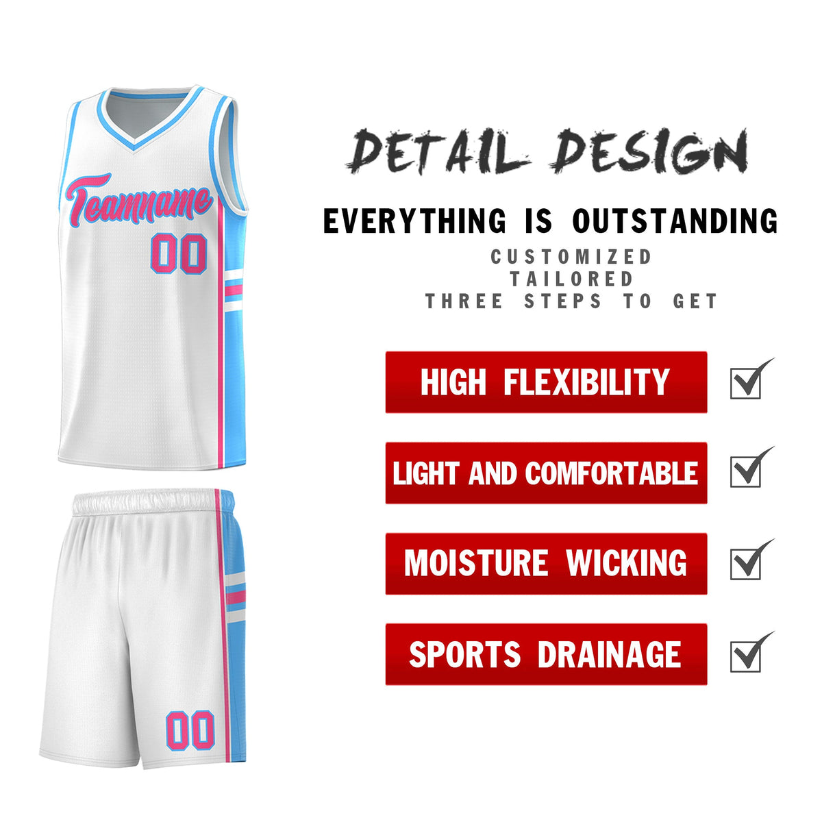 Custom Youth Basketball Jersey - White Powder Blue Two-Tone Varsity Jersey Set