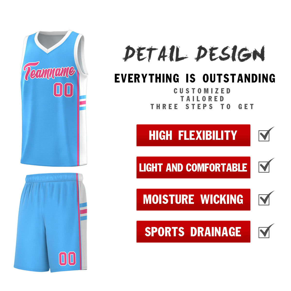 Custom Youth Basketball Jersey - Powder Blue White Personalized Varsity Two-Tone Uniform