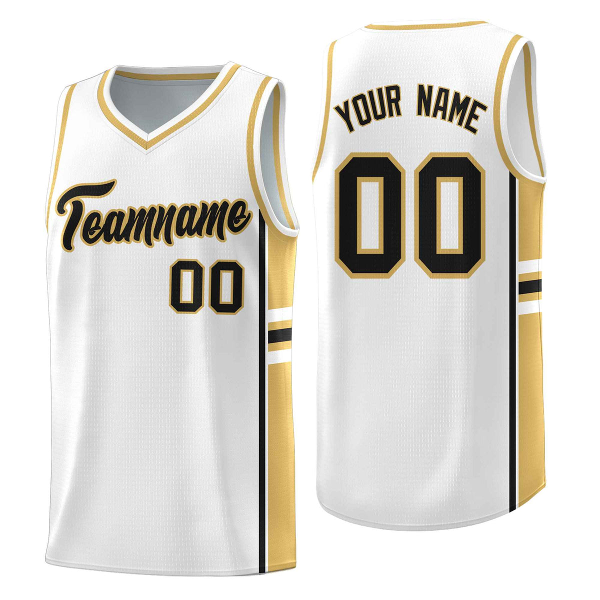 Custom Youth Basketball Jersey - White Old Gold Two-Tone Varsity Jersey Set