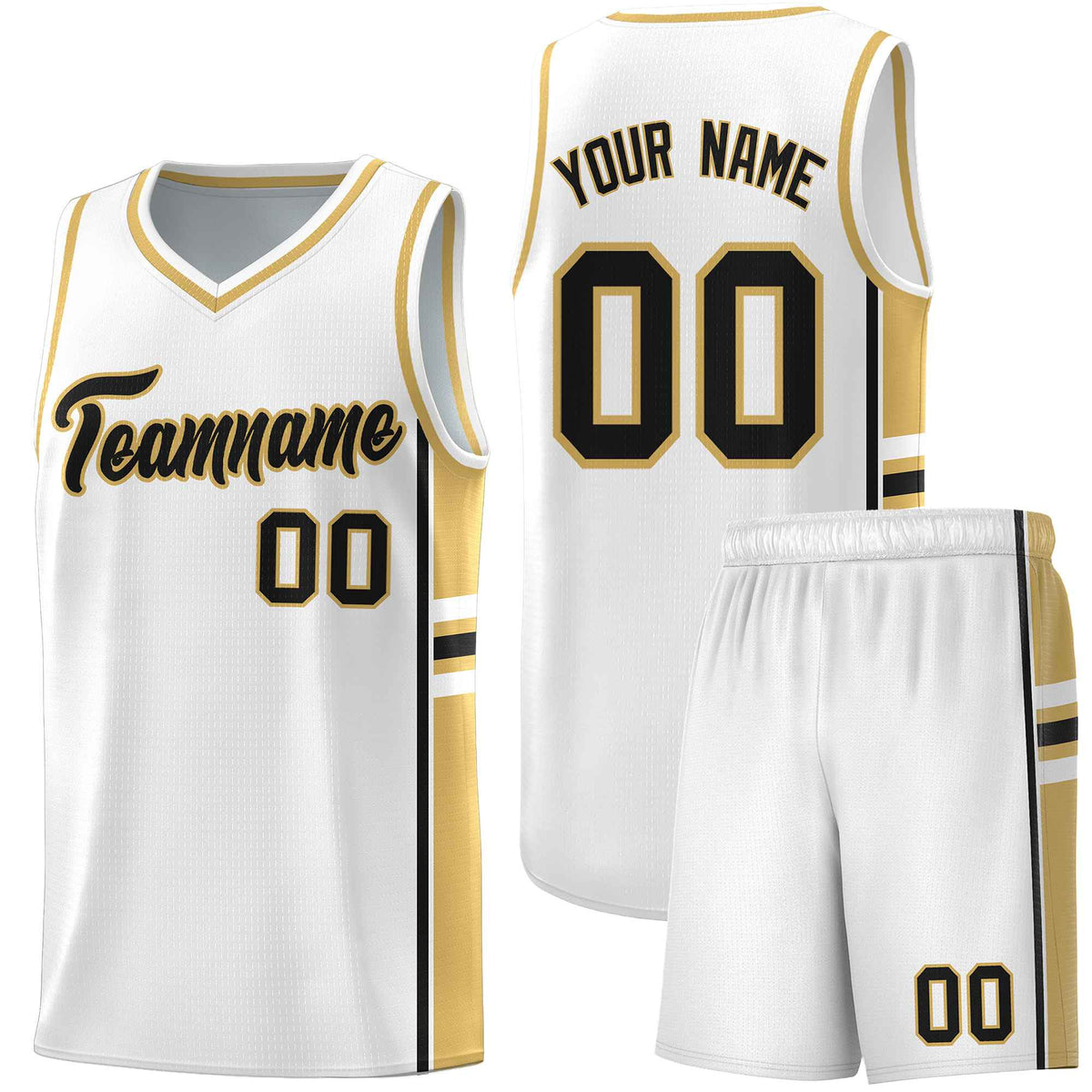Custom Youth Basketball Jersey - White Old Gold Two-Tone Varsity Jersey Set