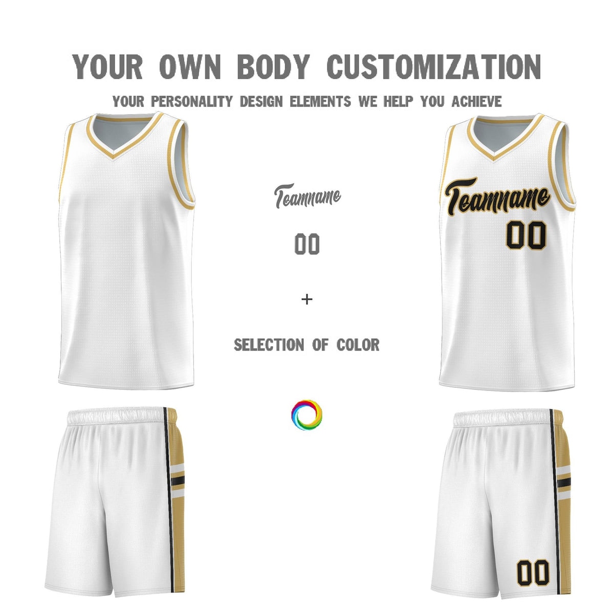 Custom Youth Basketball Jersey - White Old Gold Two-Tone Varsity Jersey Set