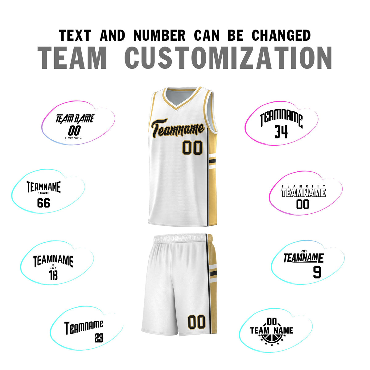 Custom Youth Basketball Jersey - White Old Gold Two-Tone Varsity Jersey Set
