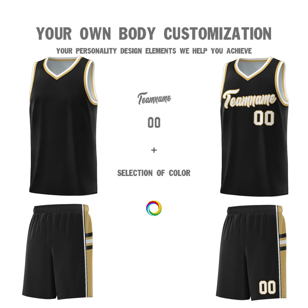 Custom Youth Basketball Jersey - Black Old Gold Two-Tone Classic Varsity Uniform