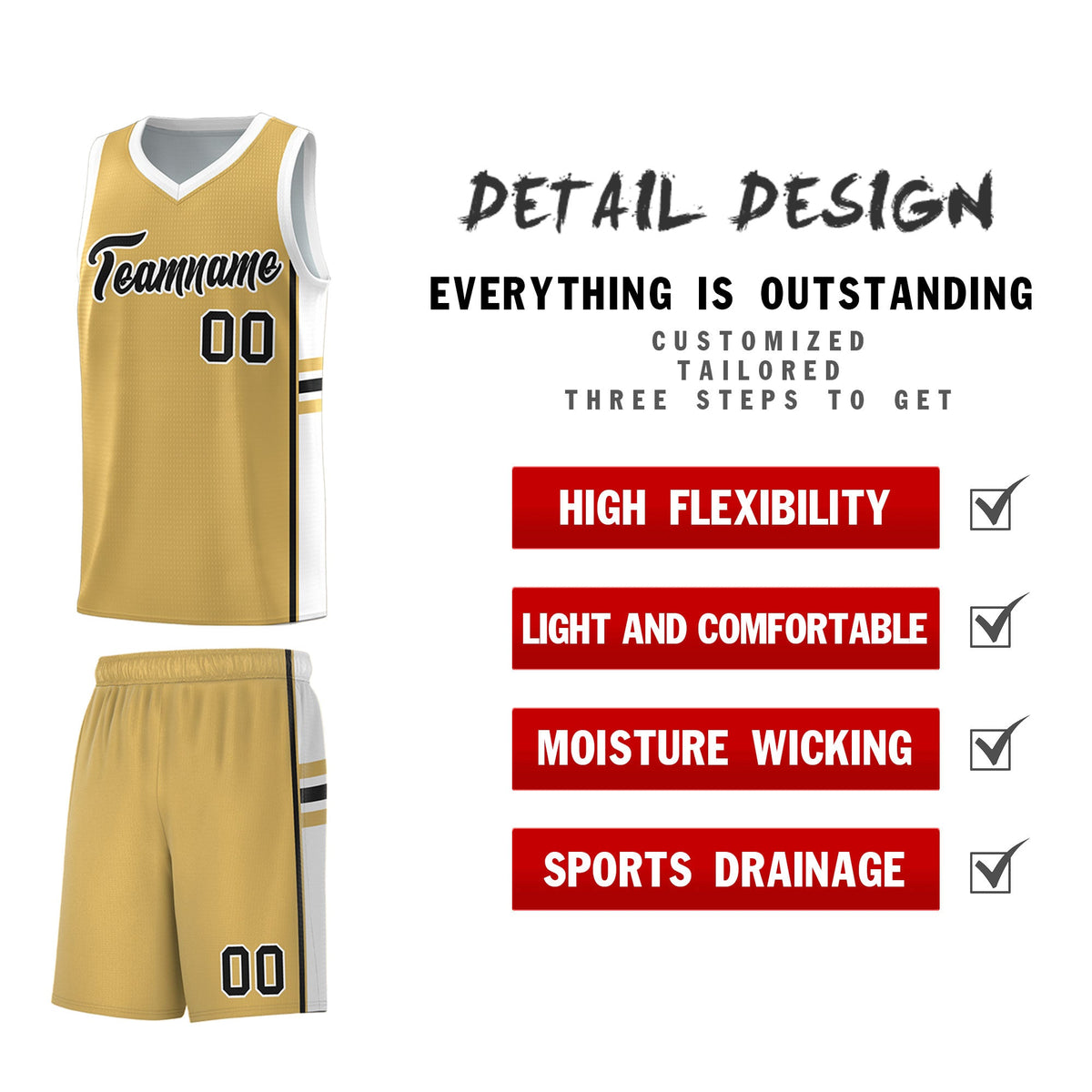Custom Youth Basketball Jersey - Old Gold White Personalized Varsity Two-Tone Uniform
