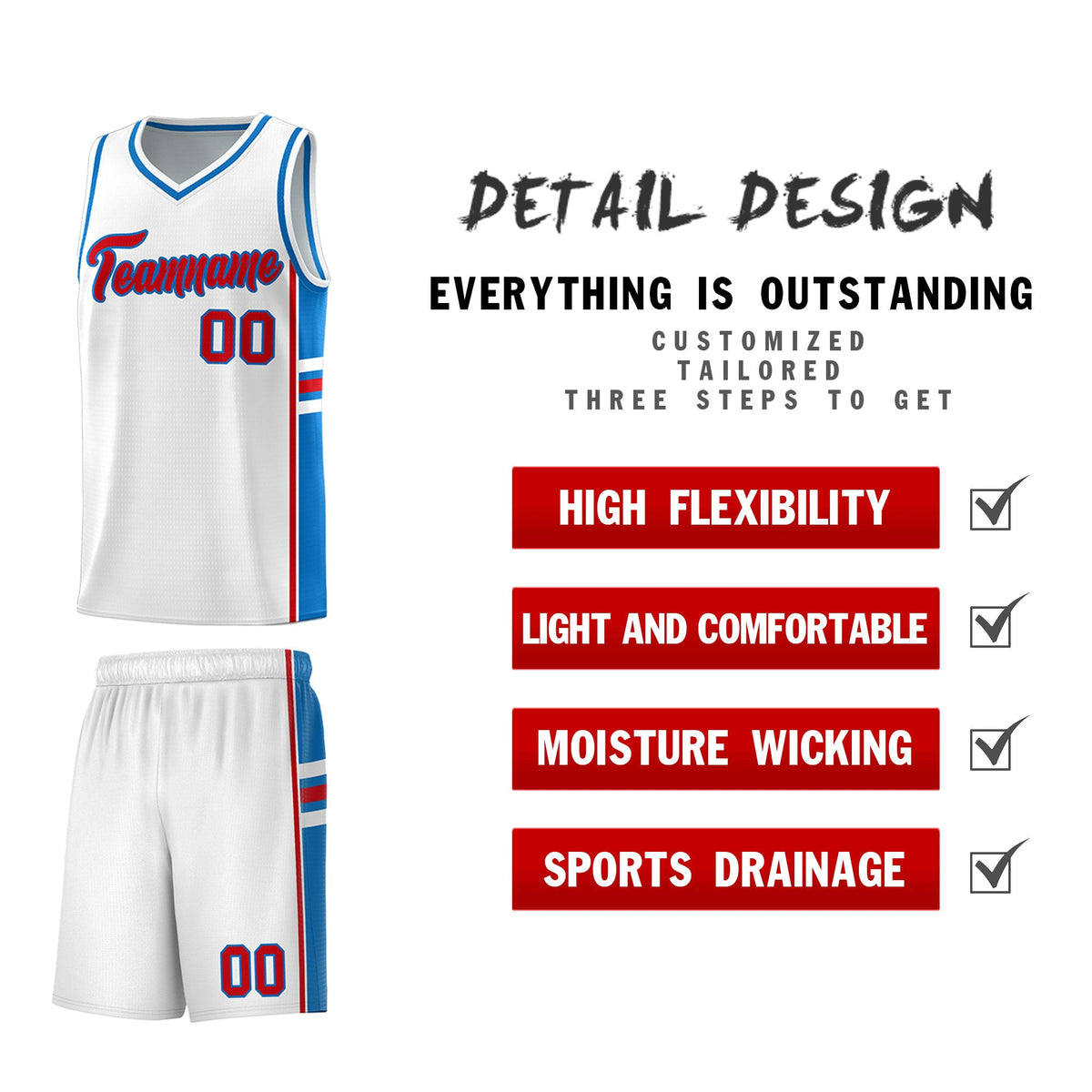 Custom Youth Basketball Jersey - White Royal Two-Tone Varsity Jersey Set