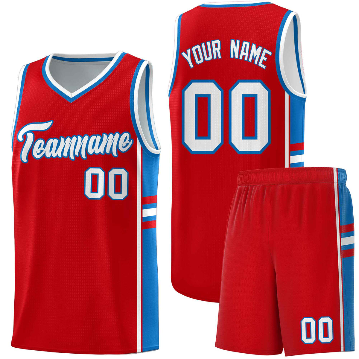 Custom Youth Basketball Jersey - Red Royal Two-Tone Classic Varsity Uniform