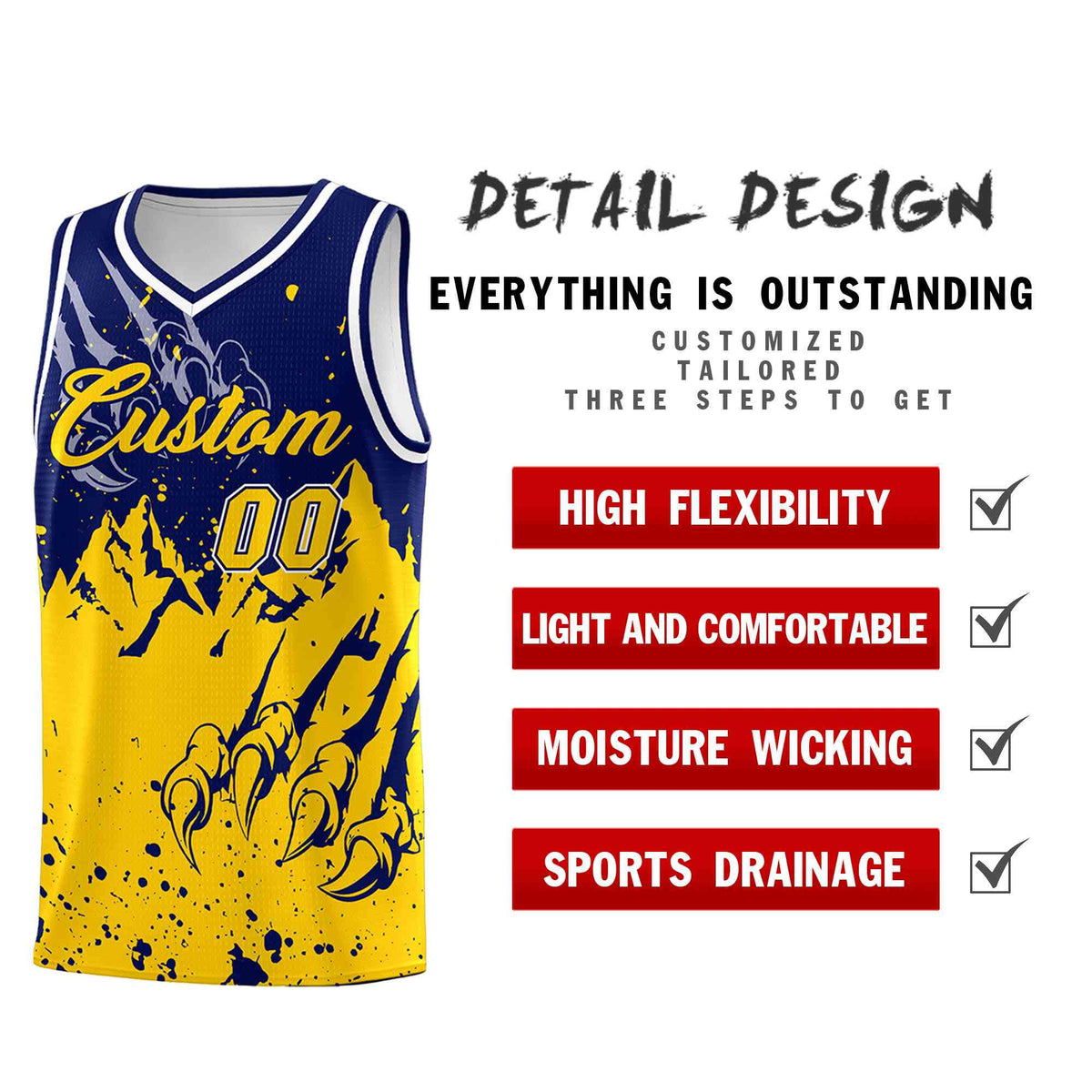 Custom Navy Gold Snow Mountain Beast Pattern Sports Uniform Basketball Jersey
