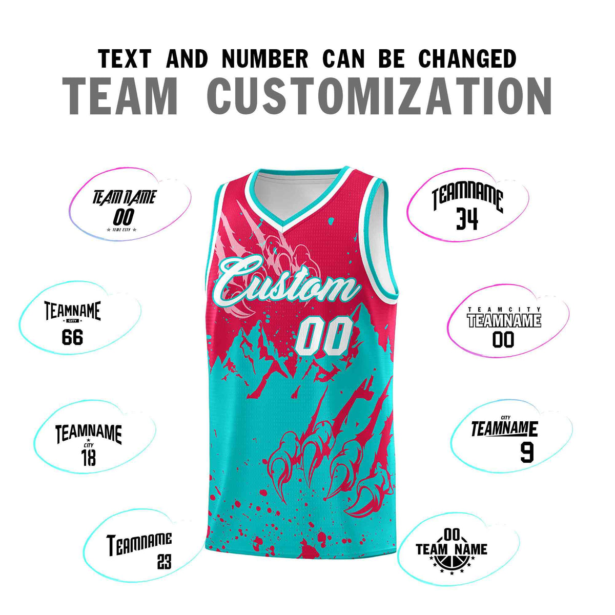 Custom Red Aqua Snow Mountain Beast Pattern Sports Uniform Basketball Jersey