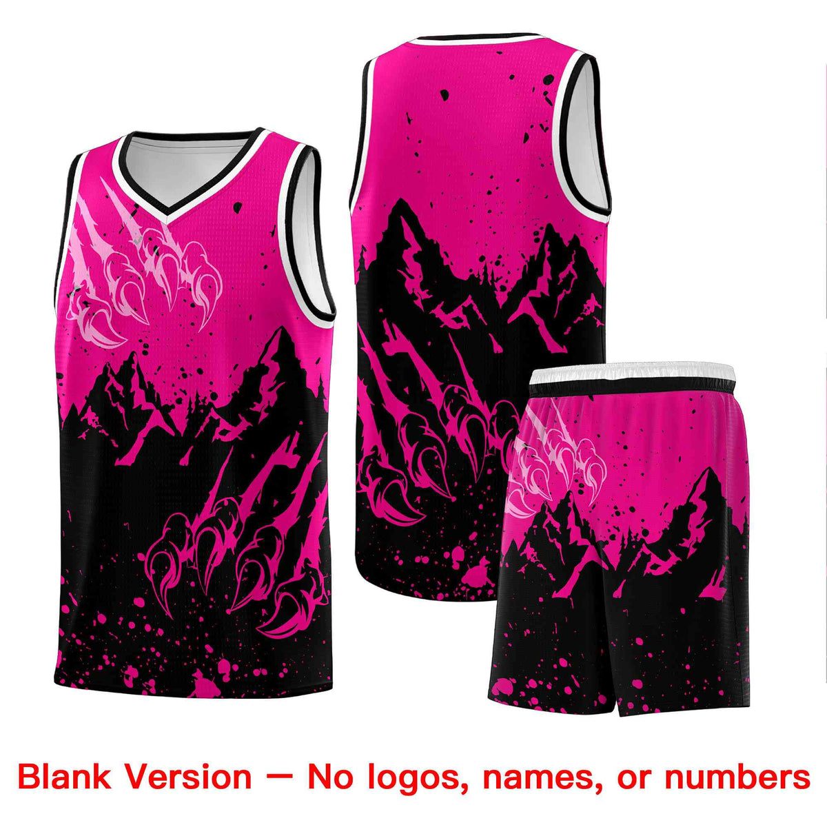 Custom Pink Black Snow Mountain Beast Pattern Sports Uniform Basketball Jersey