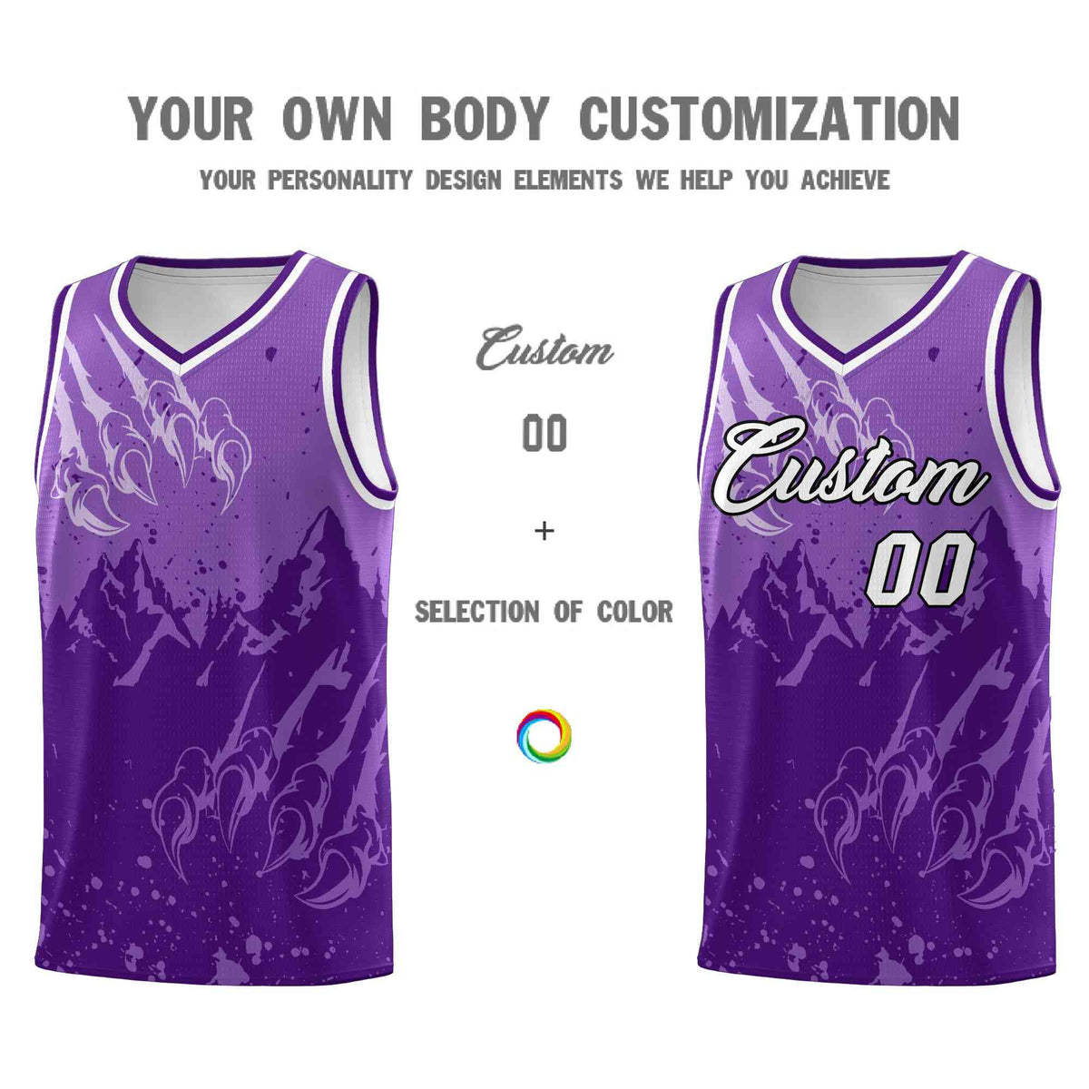 Custom Light Purple Purple Snow Mountain Beast Pattern Sports Uniform Basketball Jersey