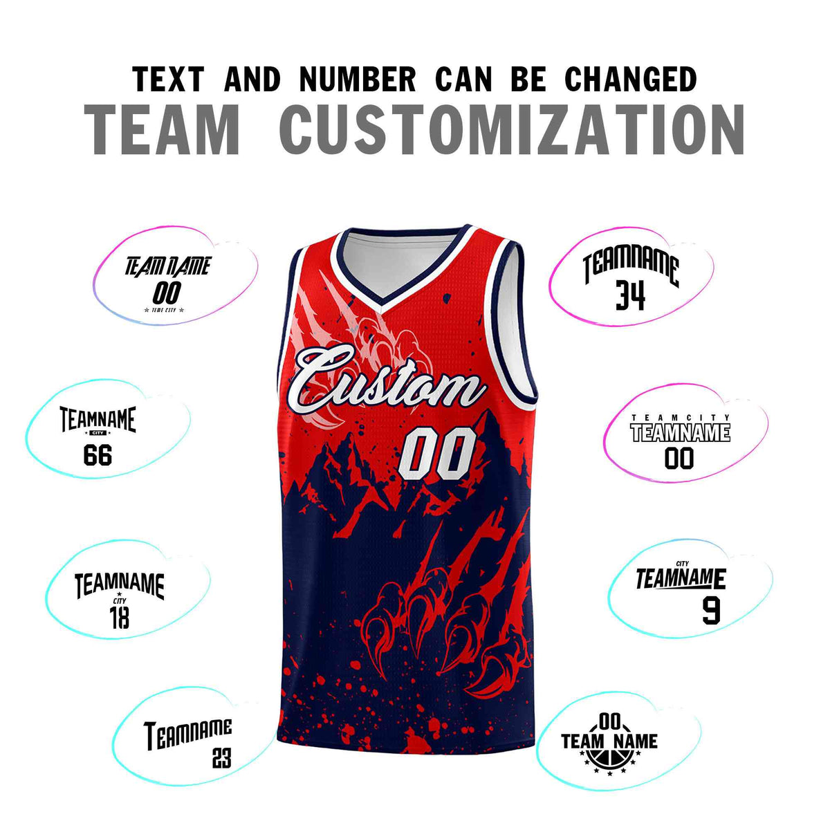 Custom Red Navy Snow Mountain Beast Pattern Sports Uniform Basketball Jersey