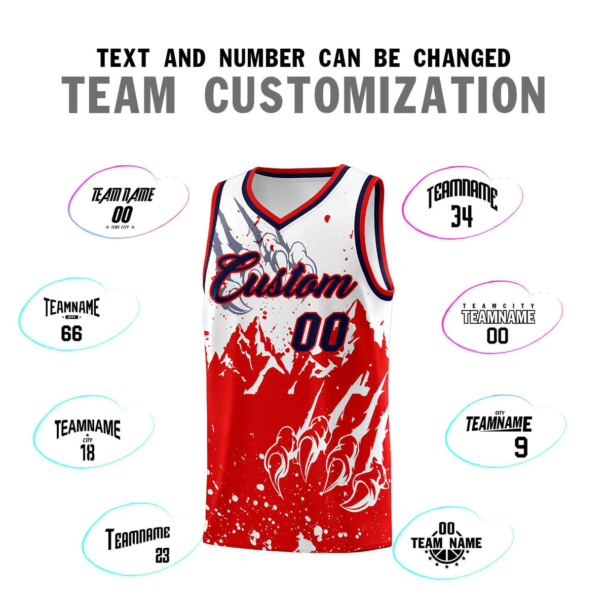 Custom White Red Snow Mountain Beast Pattern Sports Uniform Basketball Jersey