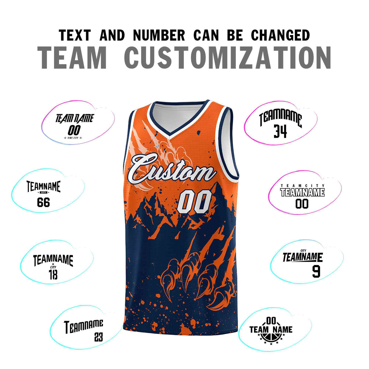 Custom Orange Navy Snow Mountain Beast Pattern Sports Uniform Basketball Jersey