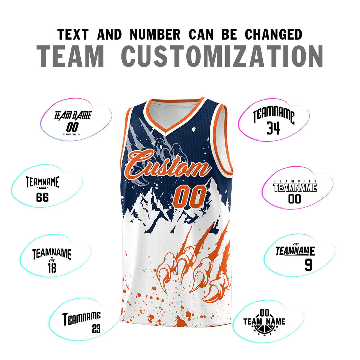 Custom Navy Orange Snow Mountain Beast Pattern Sports Uniform Basketball Jersey