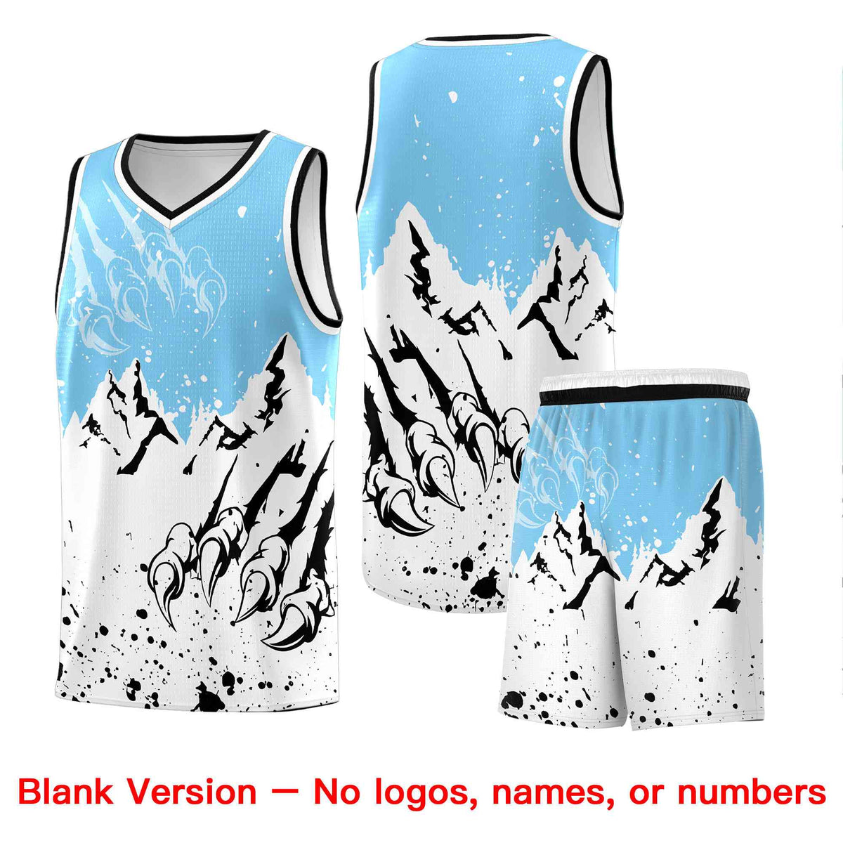 Custom Light Blue White Snow Mountain Beast Pattern Sports Uniform Basketball Jersey