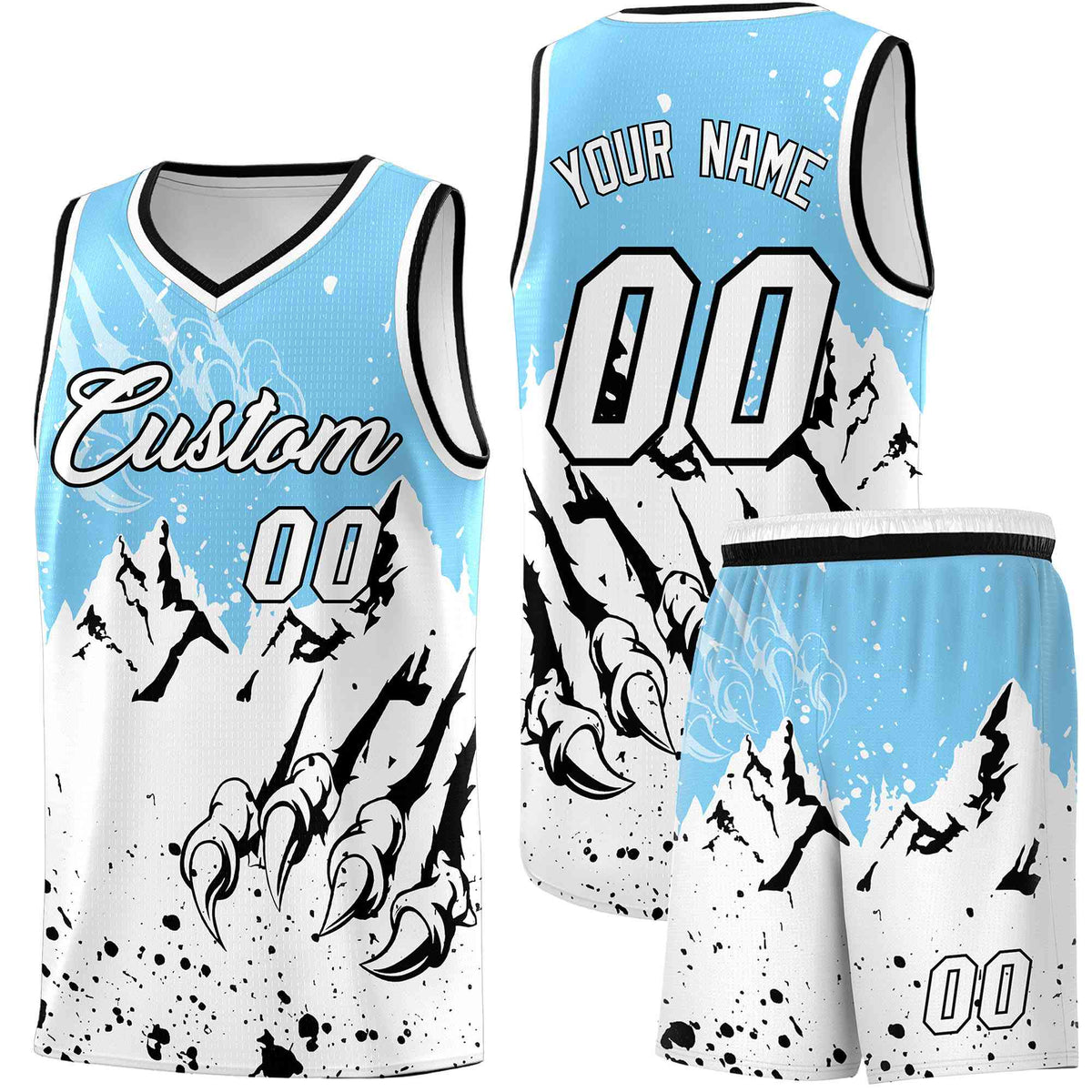 Custom Light Blue White Snow Mountain Beast Pattern Sports Uniform Basketball Jersey
