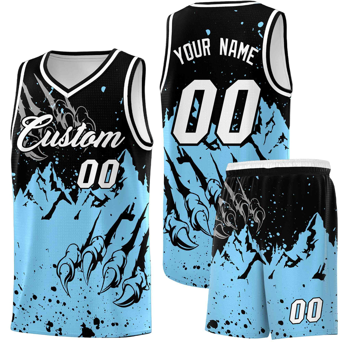 Custom Black Light Blue Snow Mountain Beast Pattern Sports Uniform Basketball Jersey