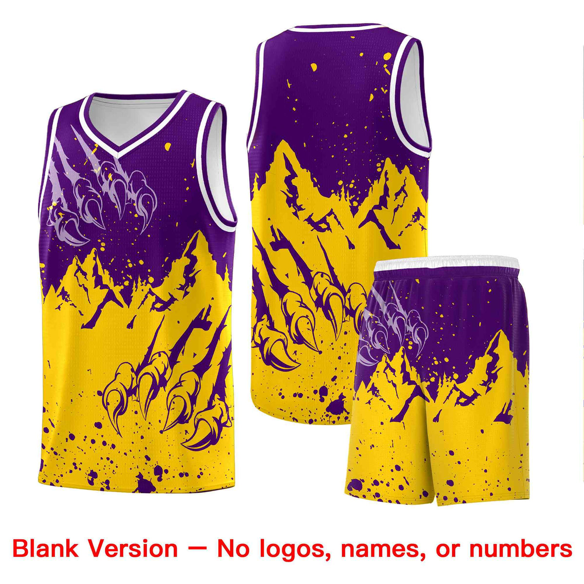 Custom Purple Gold Snow Mountain Beast Pattern Sports Uniform Basketball Jersey