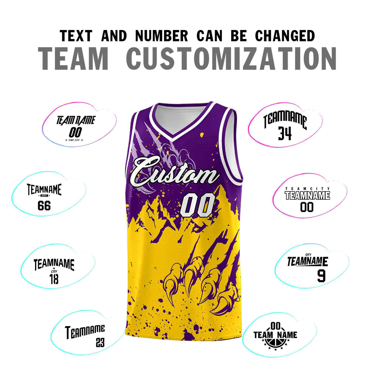 Custom Purple Gold Snow Mountain Beast Pattern Sports Uniform Basketball Jersey