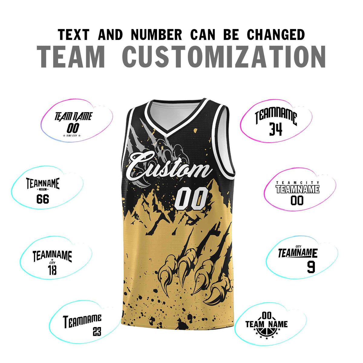 Custom Black Old Gold Snow Mountain Beast Pattern Sports Uniform Basketball Jersey
