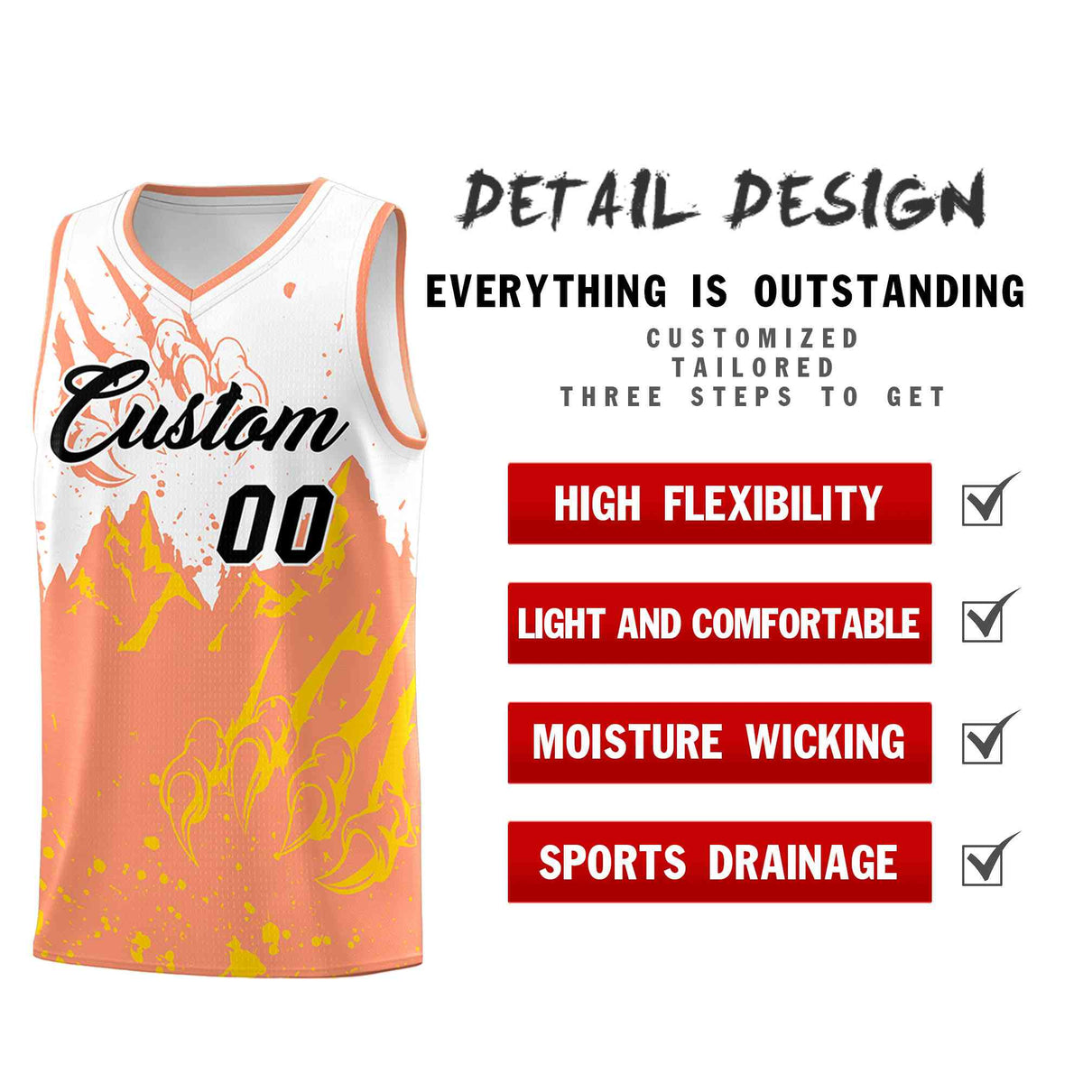 Custom White Light Orange Snow Mountain Beast Pattern Sports Uniform Basketball Jersey
