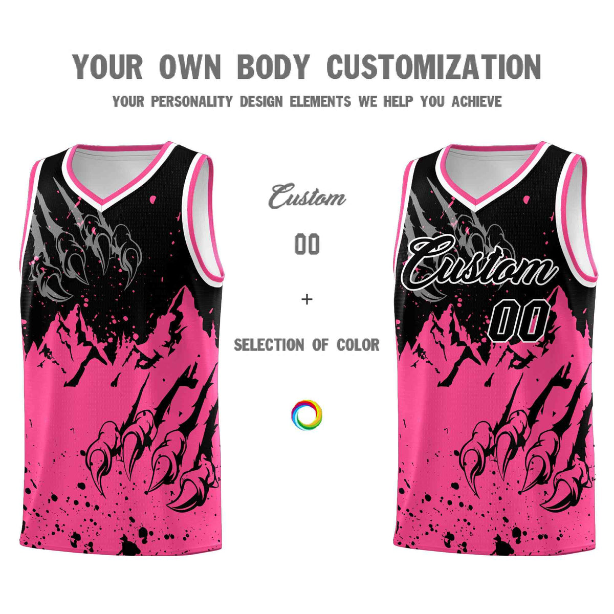 Custom Black Pink Snow Mountain Beast Pattern Sports Uniform Basketball Jersey