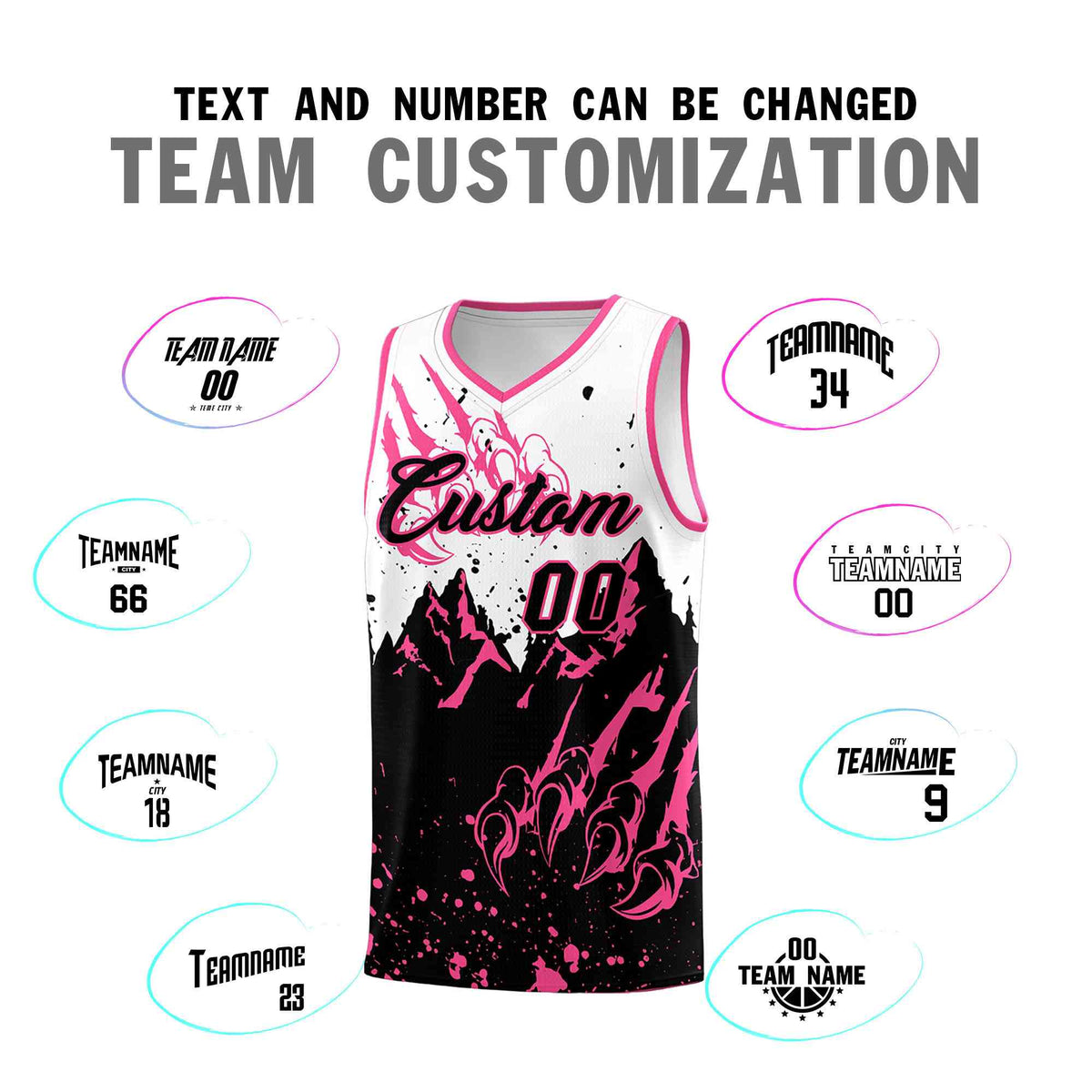 Custom White Pink Snow Mountain Beast Pattern Sports Uniform Basketball Jersey