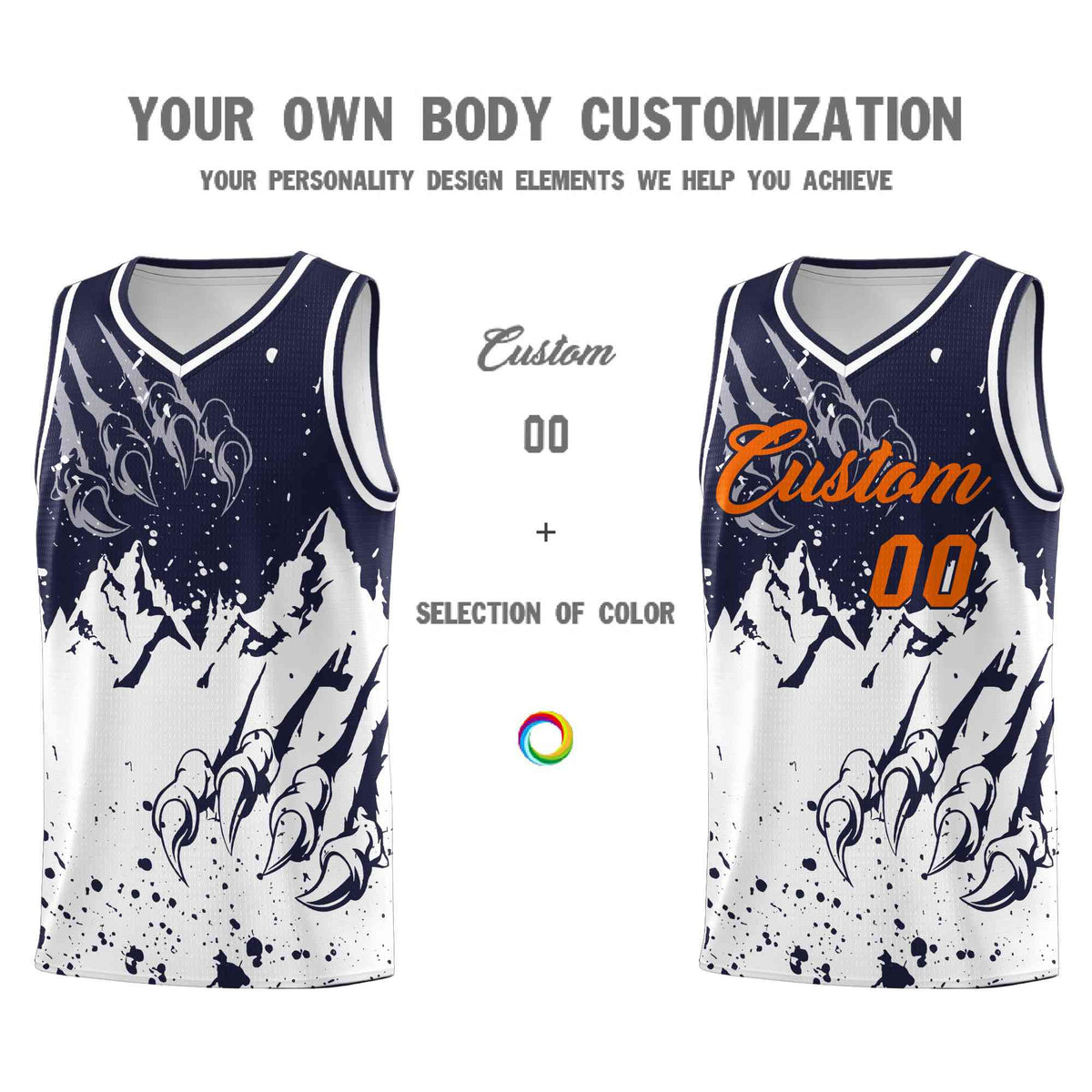Custom Navy White Snow Mountain Beast Pattern Sports Uniform Basketball Jersey