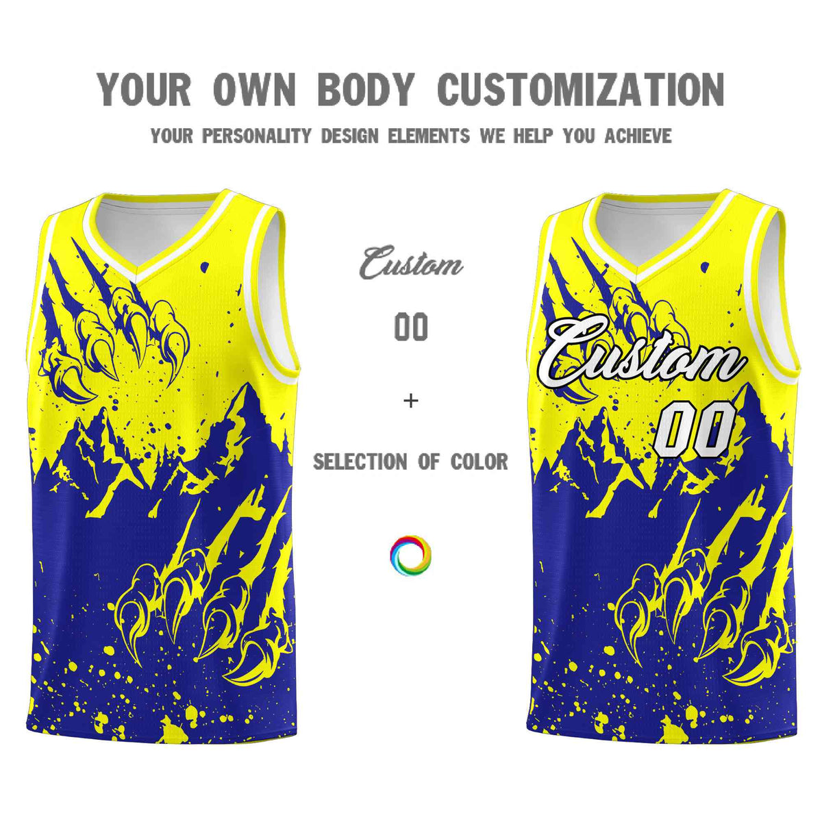 Custom Fluorescent Yellow Royal Snow Mountain Beast Pattern Sports Uniform Basketball Jersey