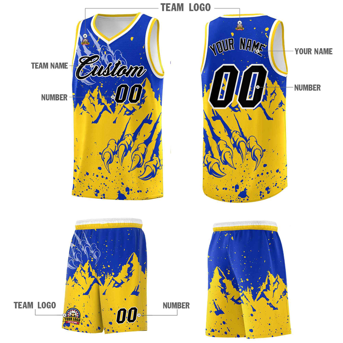 Custom Royal Gold Snow Mountain Beast Pattern Sports Uniform Basketball Jersey