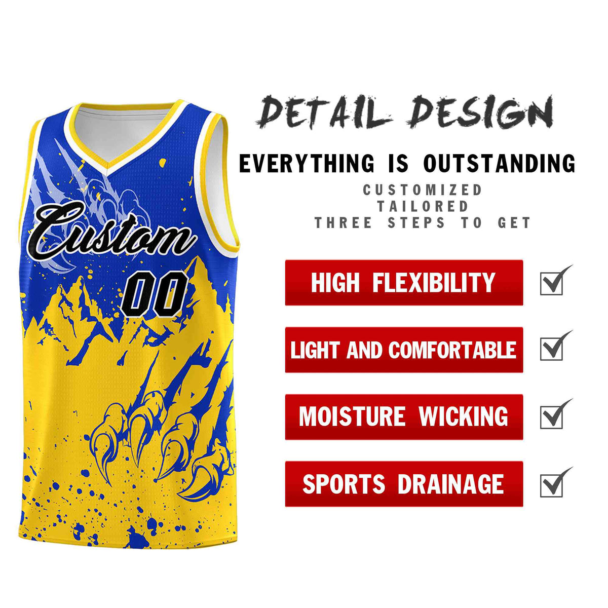 Custom Royal Gold Snow Mountain Beast Pattern Sports Uniform Basketball Jersey