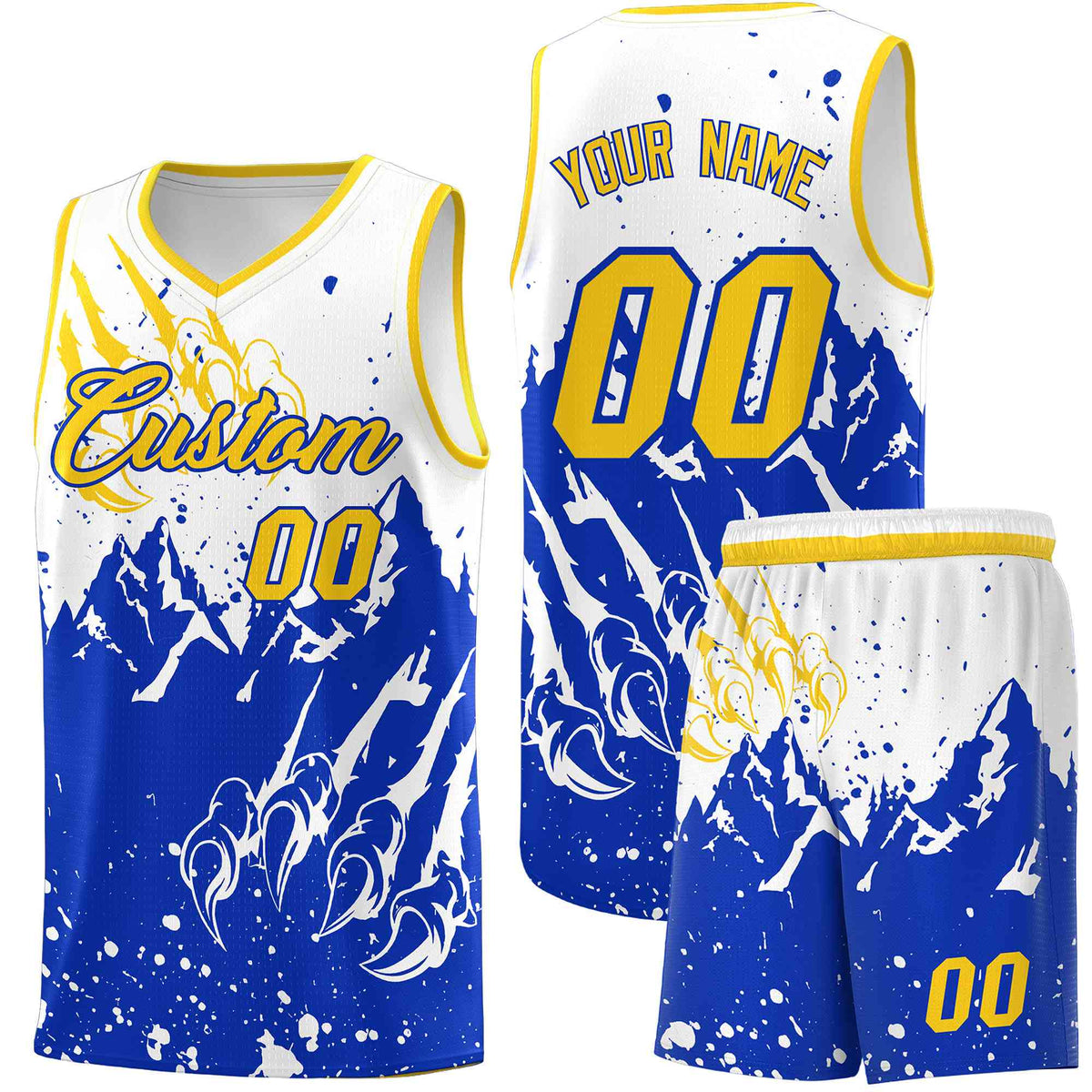 Custom White Royal Snow Mountain Beast Pattern Sports Uniform Basketball Jersey