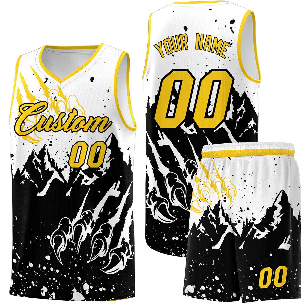 Custom White Black Snow Mountain Beast Pattern Sports Uniform Basketball Jersey