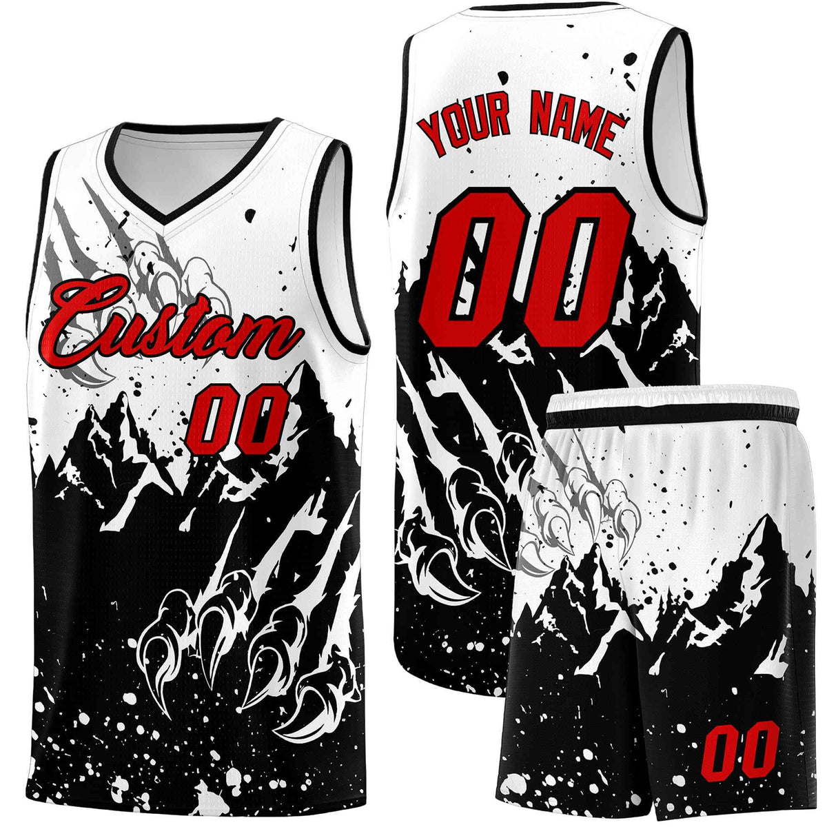 Custom White Black Snow Mountain Beast Pattern Sports Uniform Basketball Jersey