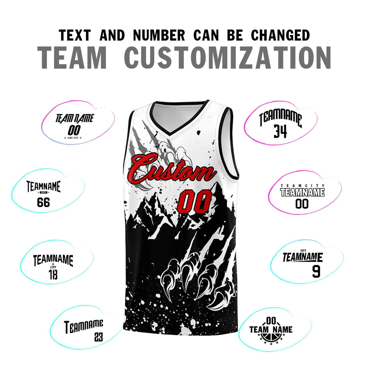 Custom White Black Snow Mountain Beast Pattern Sports Uniform Basketball Jersey