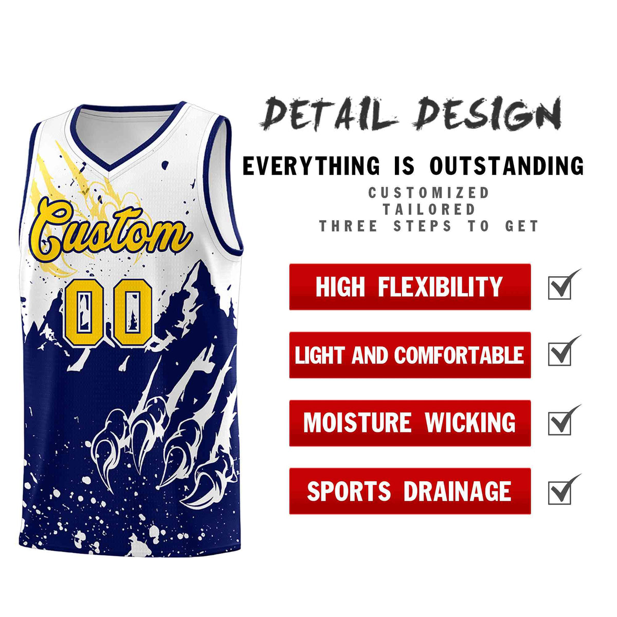 Custom White Navy Snow Mountain Beast Pattern Sports Uniform Basketball Jersey| KXKSHOP
