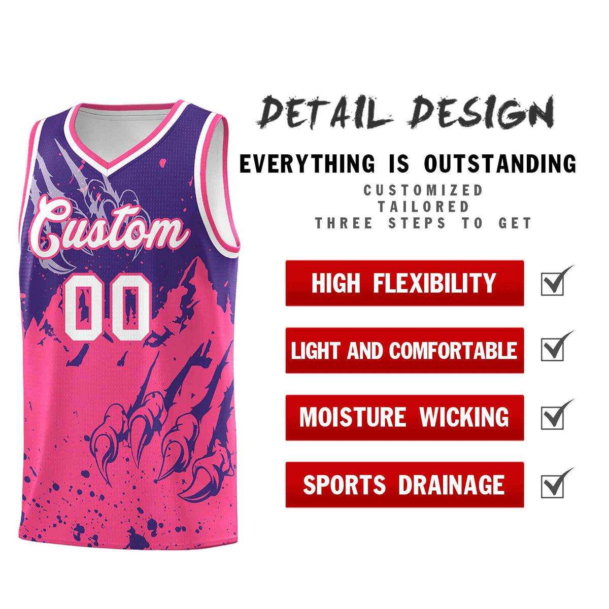 Custom Purple Pink Snow Mountain Beast Pattern Sports Uniform Basketball Jersey| KXKSHOP