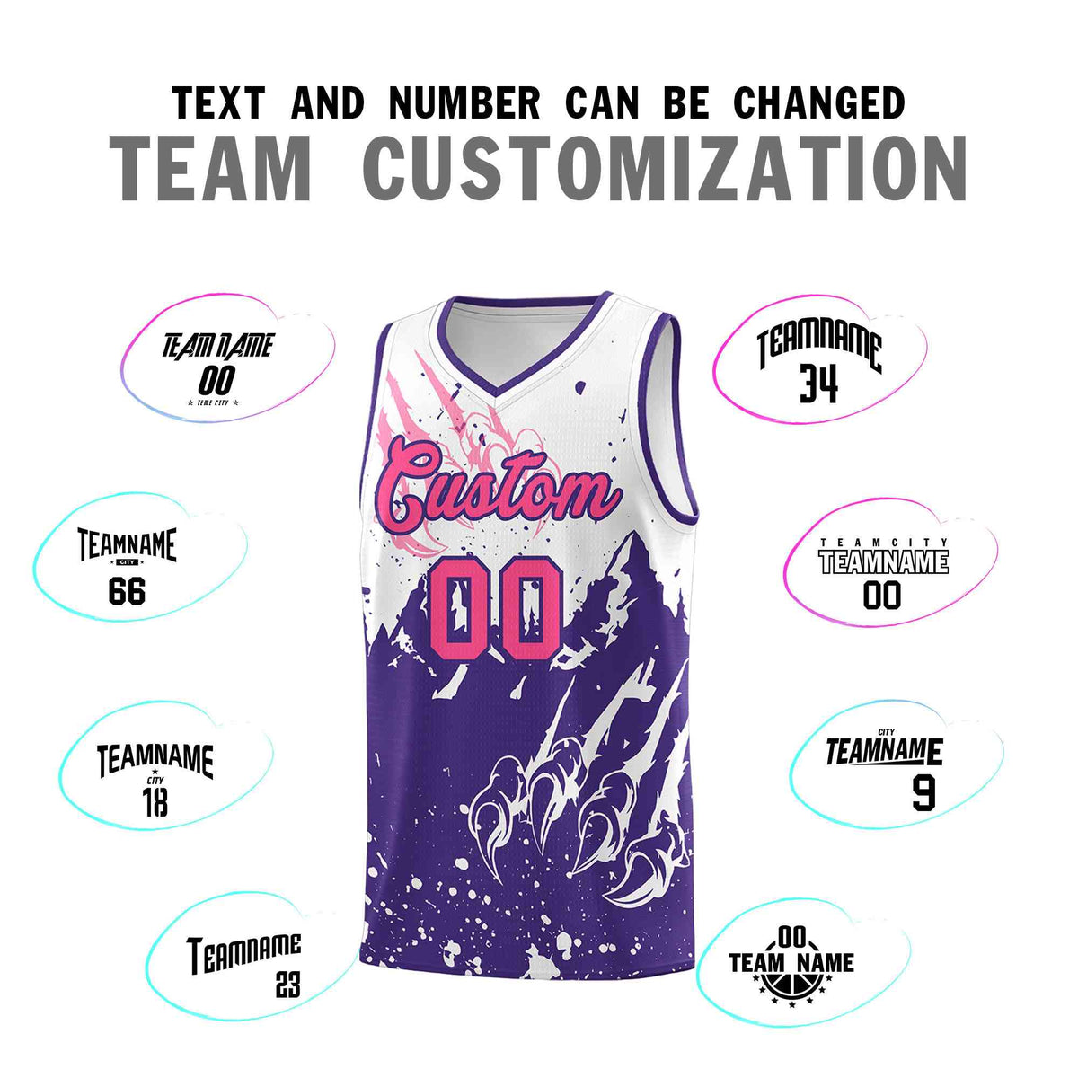 Custom White Purple Snow Mountain Beast Pattern Sports Uniform Basketball Jersey| KXKSHOP