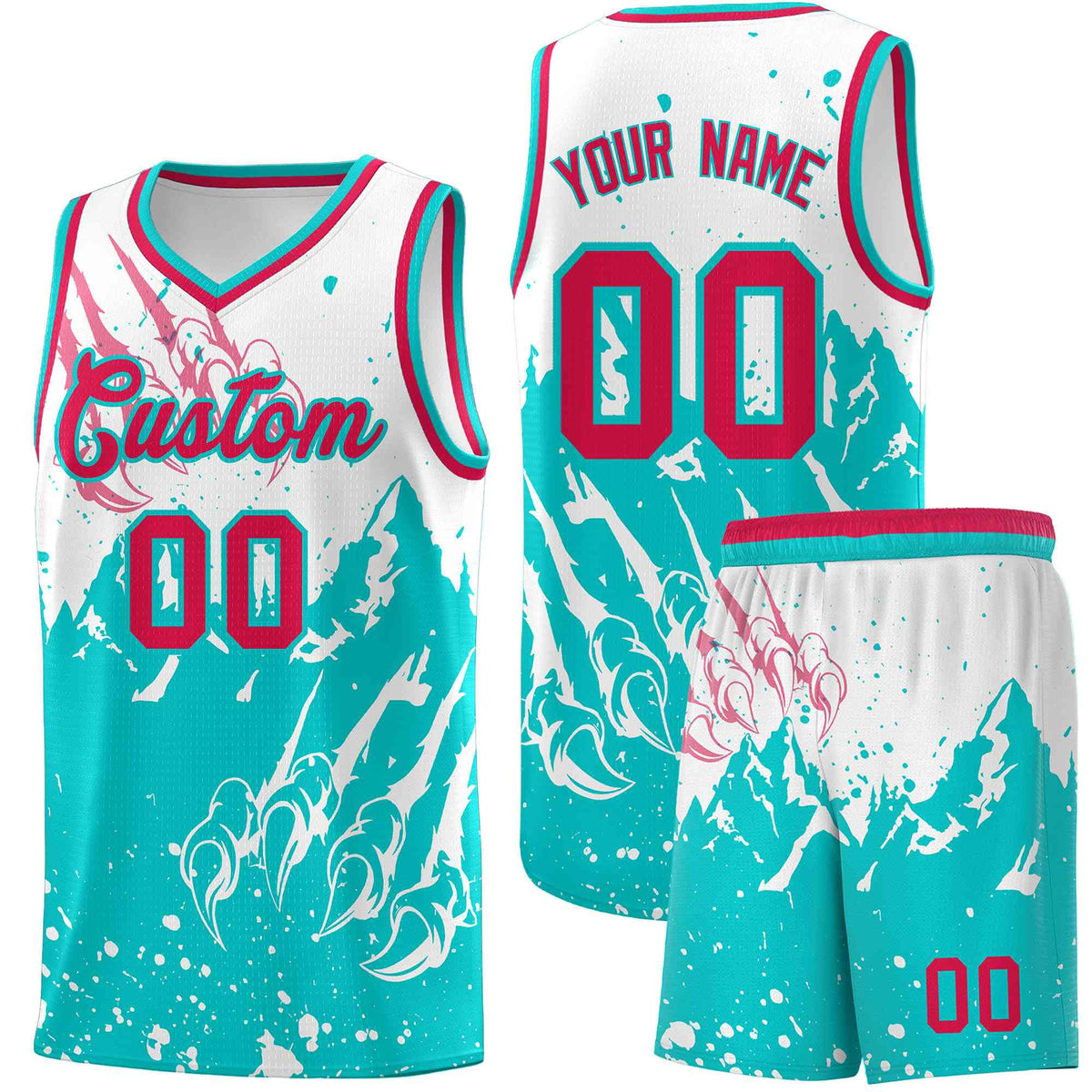 Custom White Aqua Snow Mountain Beast Pattern Sports Uniform Basketball Jersey| KXKSHOP