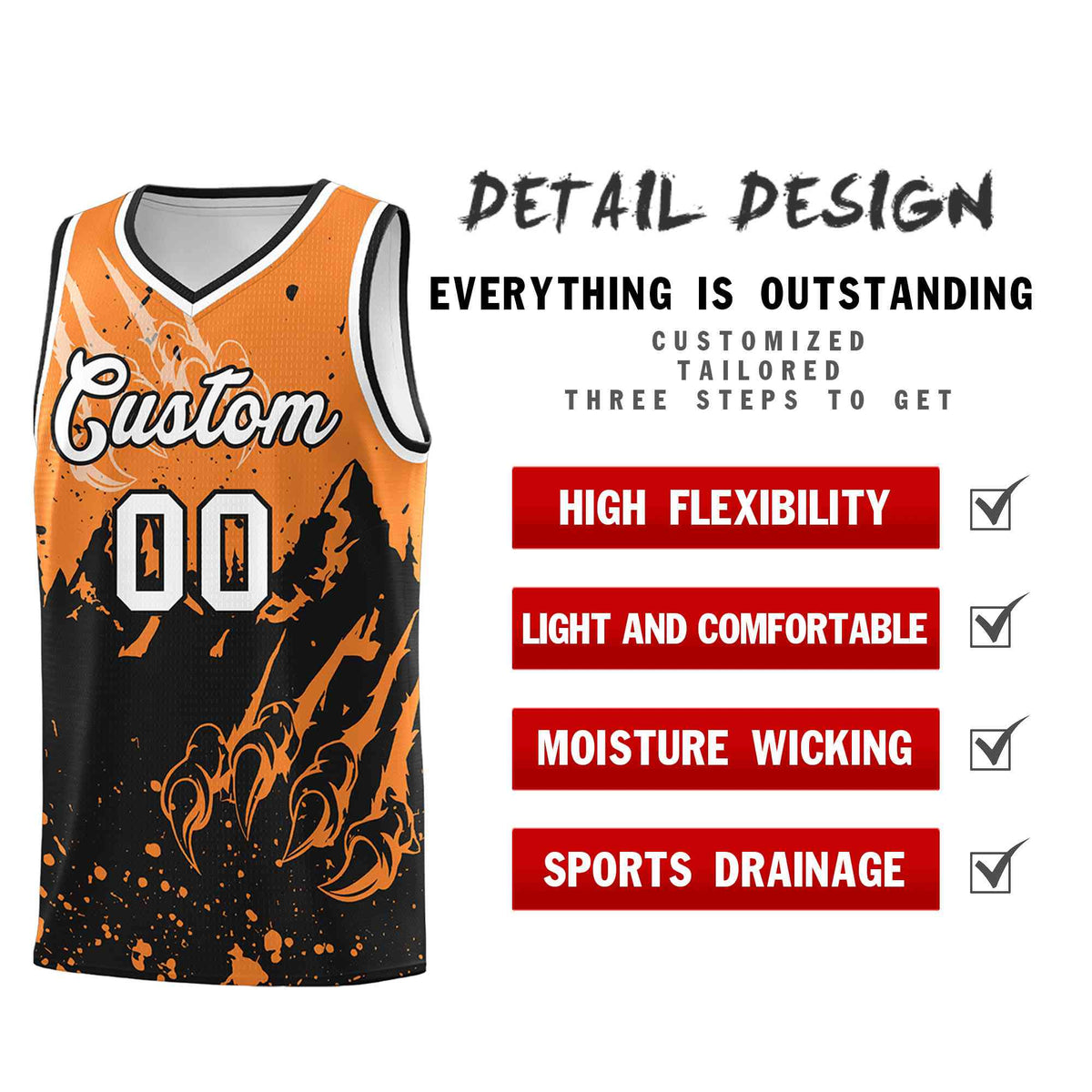 Custom Gold Orange Black Snow Mountain Beast Pattern Sports Uniform Basketball Jersey| KXKSHOP