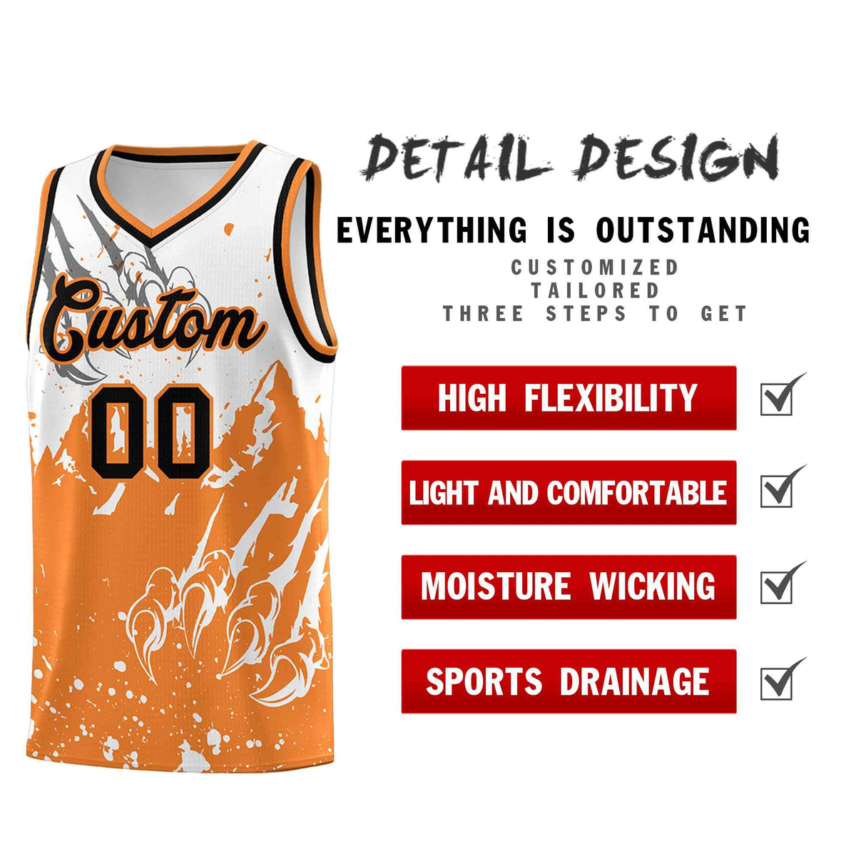 Custom White Gold Orange Snow Mountain Beast Pattern Sports Uniform Basketball Jersey| KXKSHOP